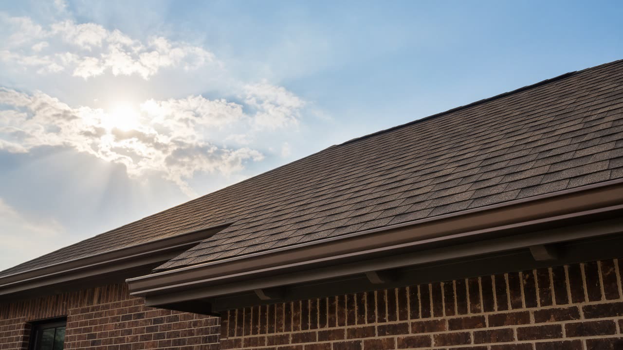New shingle roof with seamless gutters (illustration)